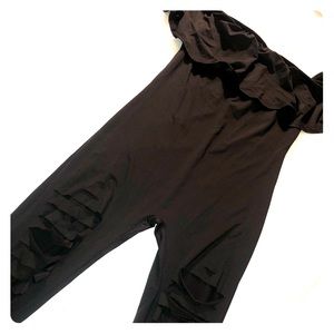 Ruffle Sleeved, Distressed Legging 0ne Piece